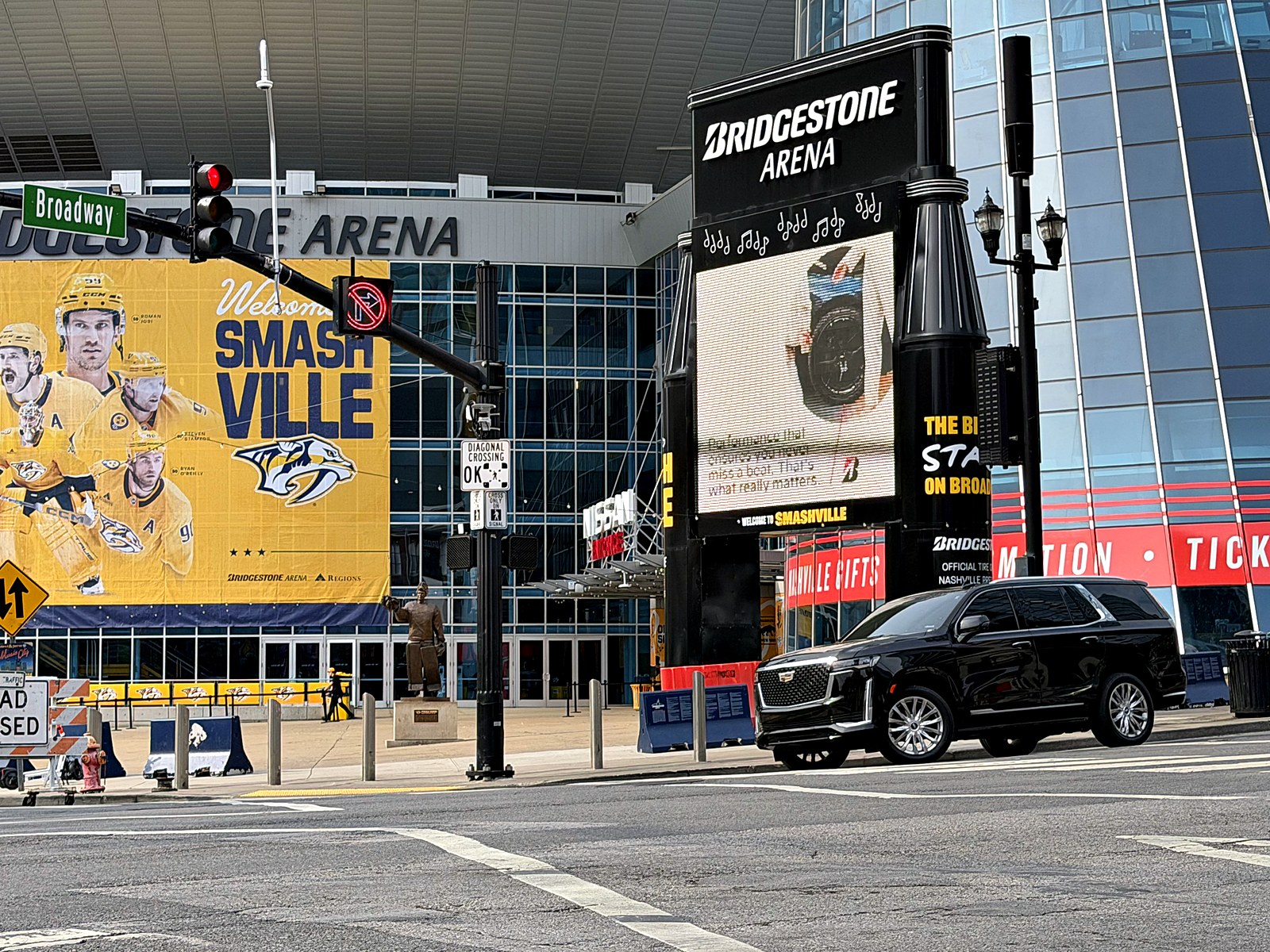 My Nashville Driver Cadillac Escalade outside Bridgestone Arena in downtown Nashville — event night car service from Brentwood TN