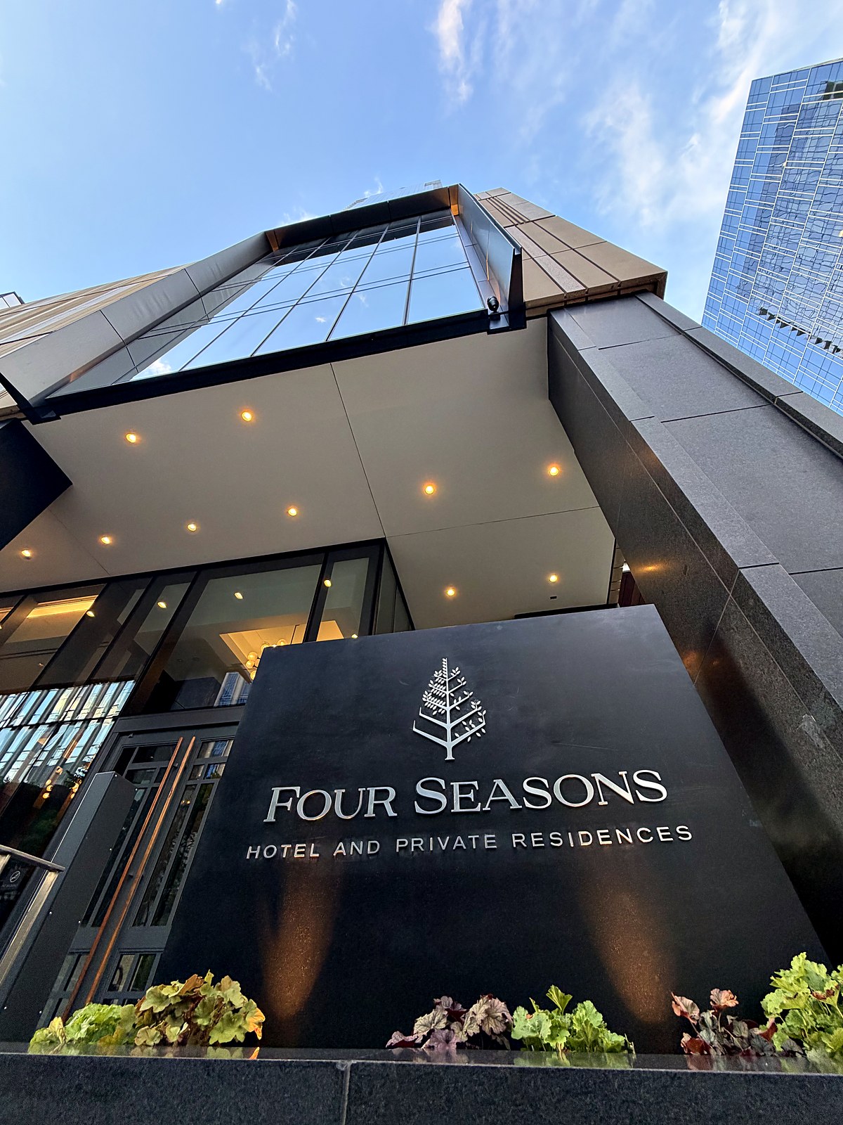 Four Seasons Hotel and Private Residences entrance sign in SoBro Nashville