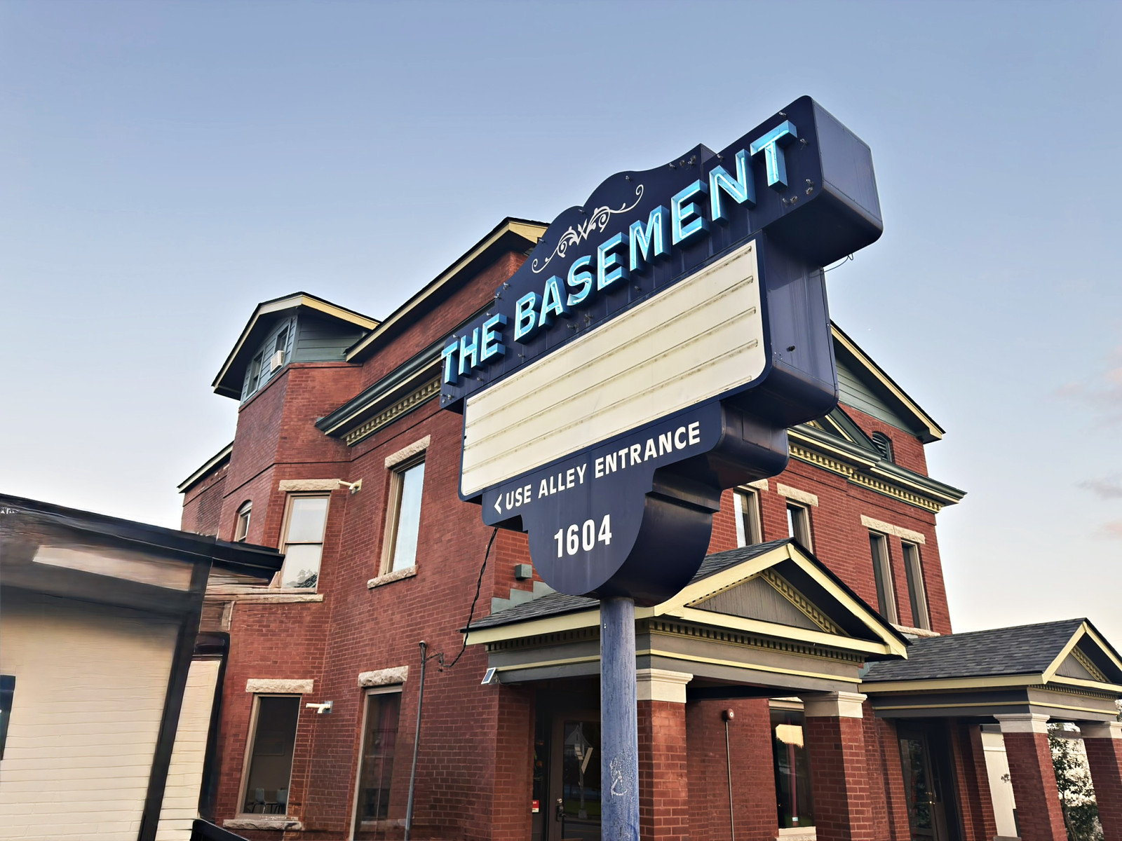 The Basement music venue marquee above its brick building at 1604 8th Avenue South in Nashville