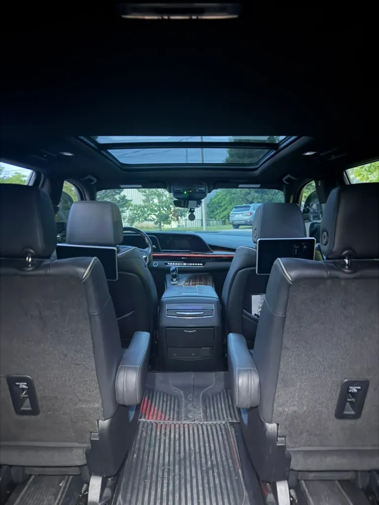 Empty SUV cabin viewed toward the front seats