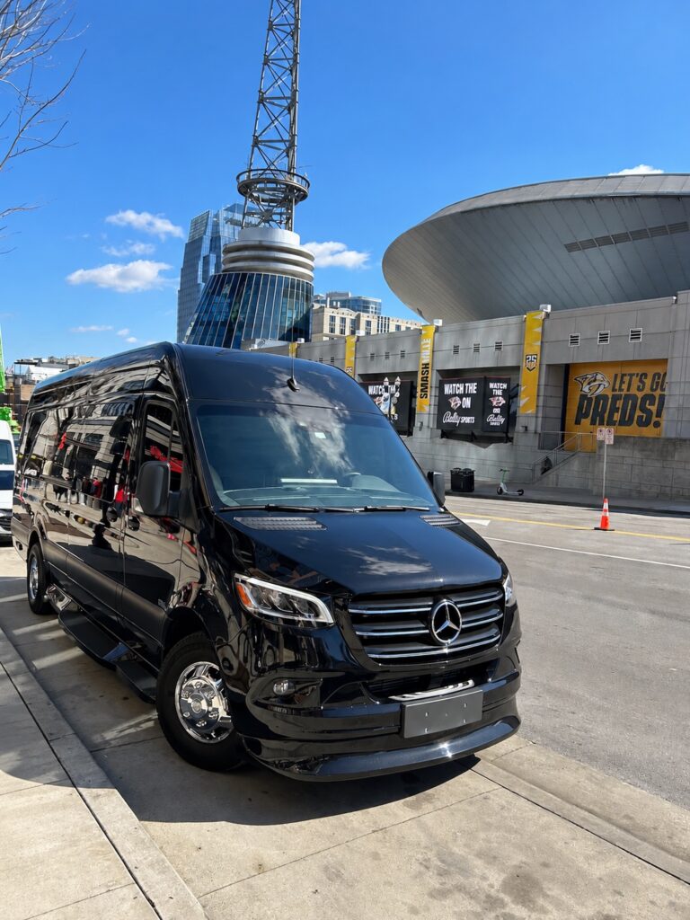 Black Jet Sprinter parked outside Bridgestone Arena in Nashville.
